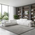 White Italian Leather Modular L Shaped Seven Piece Corner Sectional with Console