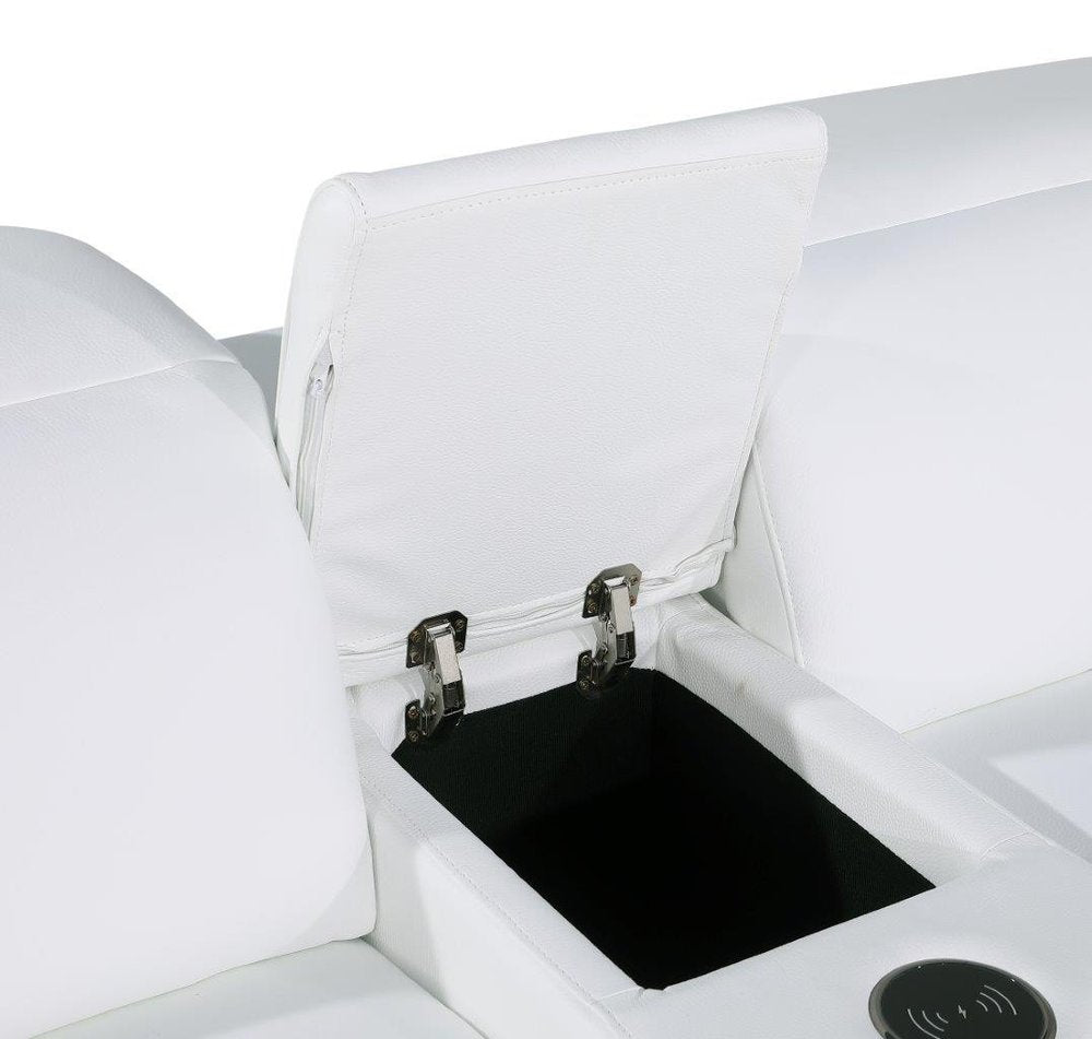 White Italian Leather Modular L Shaped Eight Piece Corner Sectional with Console