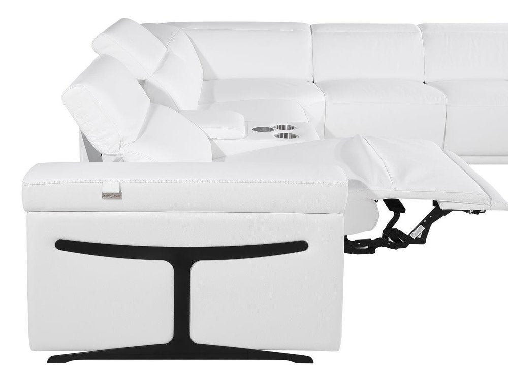 White Italian Leather Modular L Shaped Eight Piece Corner Sectional with Console