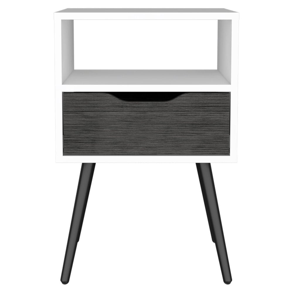 Gray and White Wood One Drawer Nightstand - 25-inch