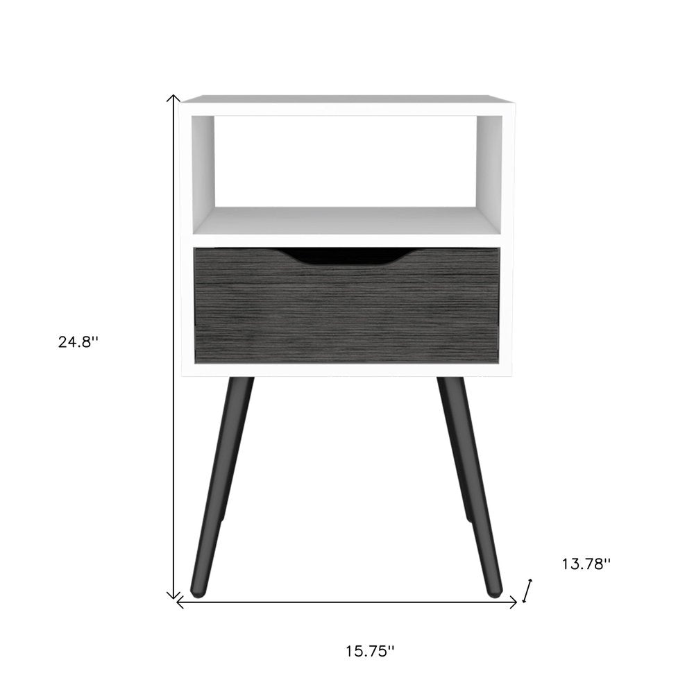 Gray and White Wood One Drawer Nightstand - 25-inch