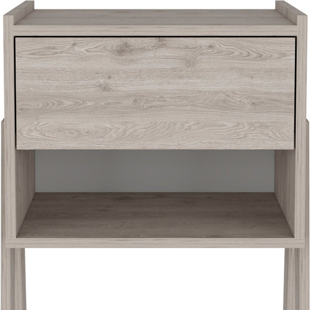 Light Gray Wood One Drawer Nightstand - 22-inch