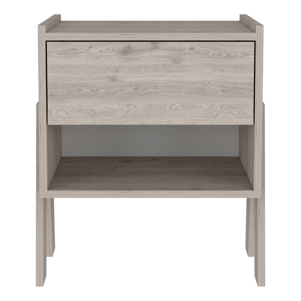 Light Gray Wood One Drawer Nightstand - 22-inch