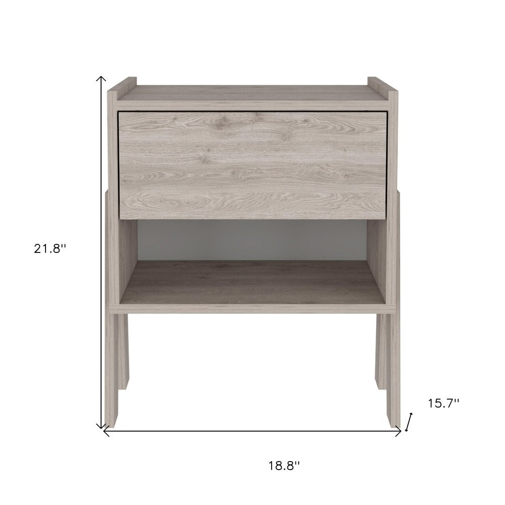 Light Gray Wood One Drawer Nightstand - 22-inch