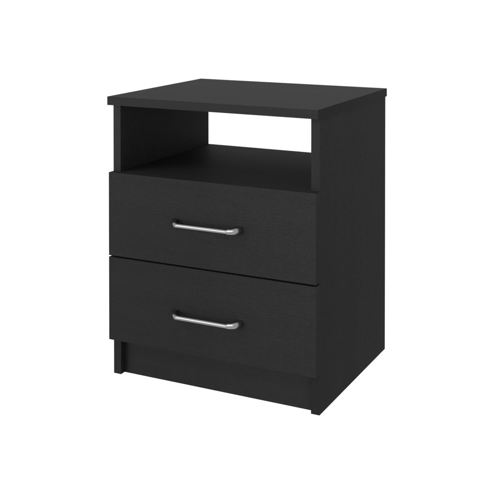 Black Wood Two Drawer Nightstand - 20-inch