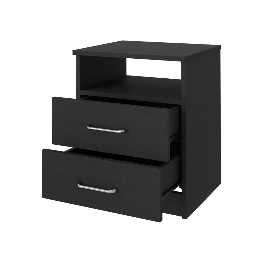 Black Wood Two Drawer Nightstand - 20-inch