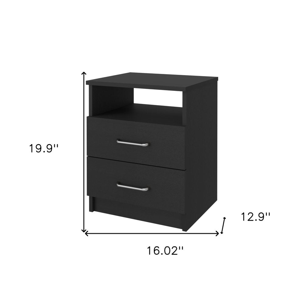 Black Wood Two Drawer Nightstand - 20-inch