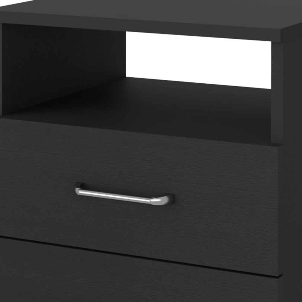 Black Wood Two Drawer Nightstand - 20-inch