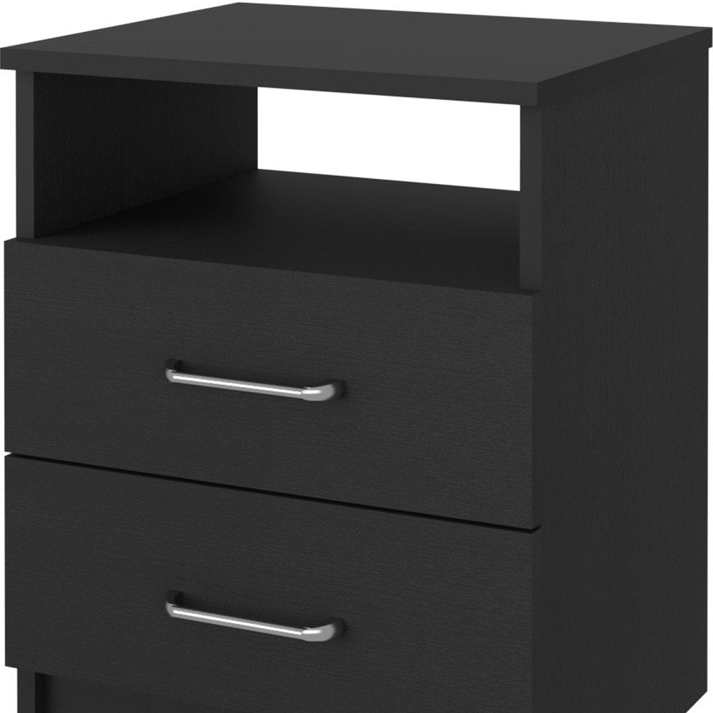 Black Wood Two Drawer Nightstand - 20-inch
