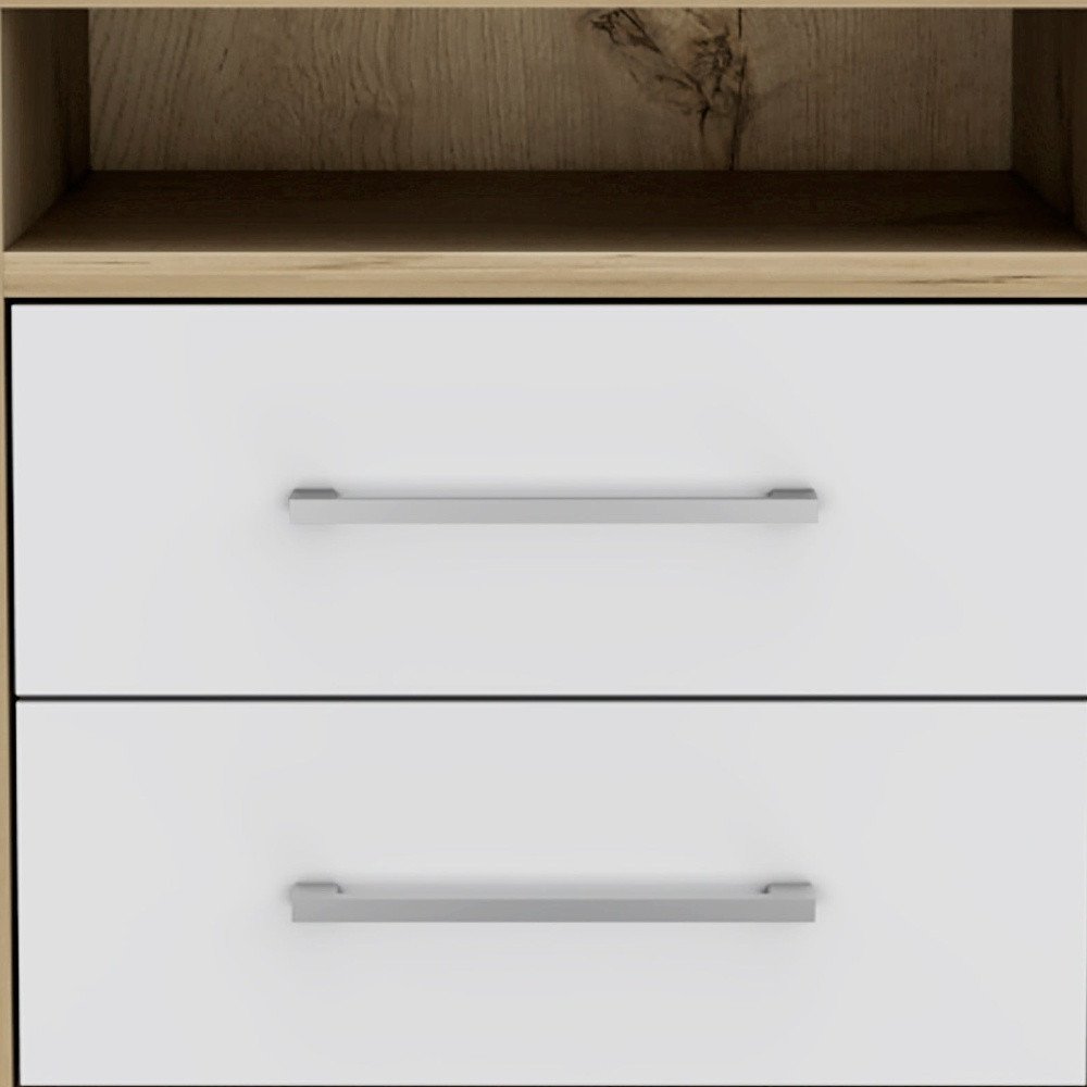White and Natural Wood Two Drawer Nightstand - 20-inch