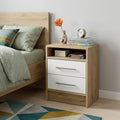 White and Natural Wood Two Drawer Nightstand - 20-inch