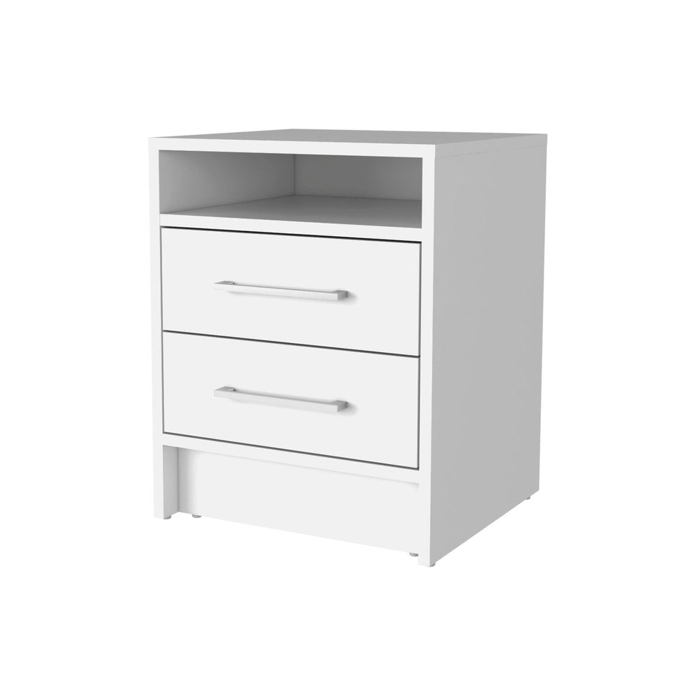 White Wood Two Drawer Nightstand - 20-inch