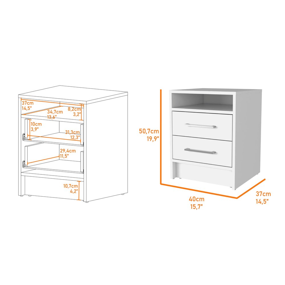 White Wood Two Drawer Nightstand - 20-inch