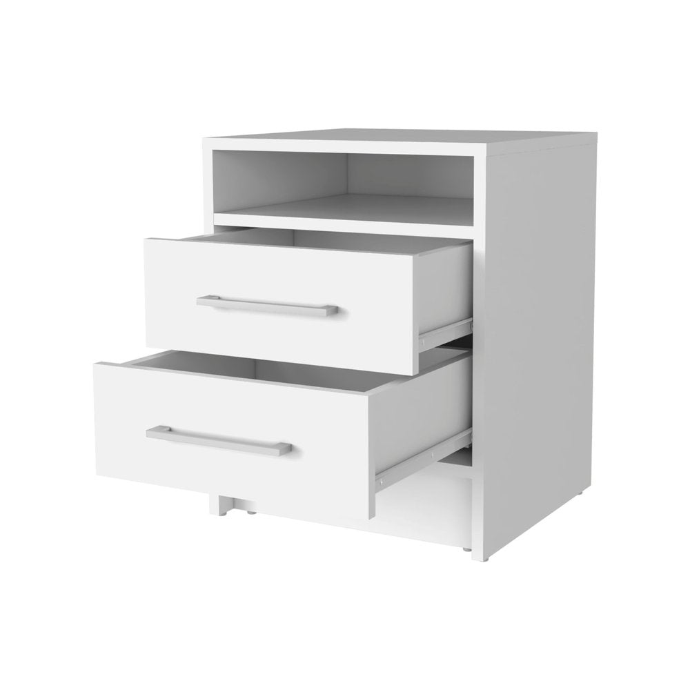 White Wood Two Drawer Nightstand - 20-inch