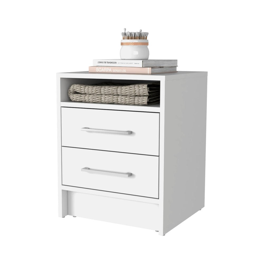 White Wood Two Drawer Nightstand - 20-inch