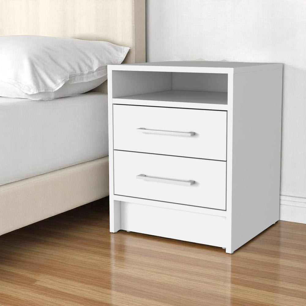 White Wood Two Drawer Nightstand - 20-inch