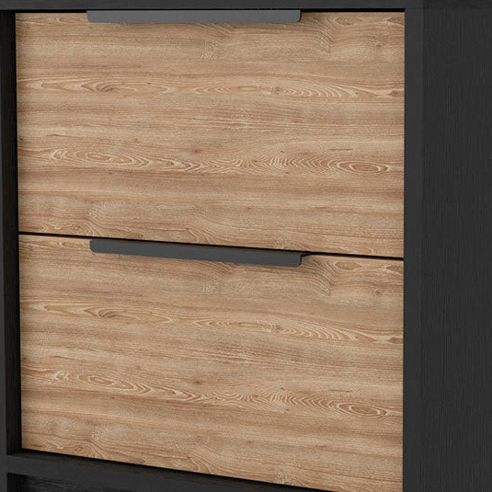 Black and Natural Wood Two Drawer Nightstand - 19-inch