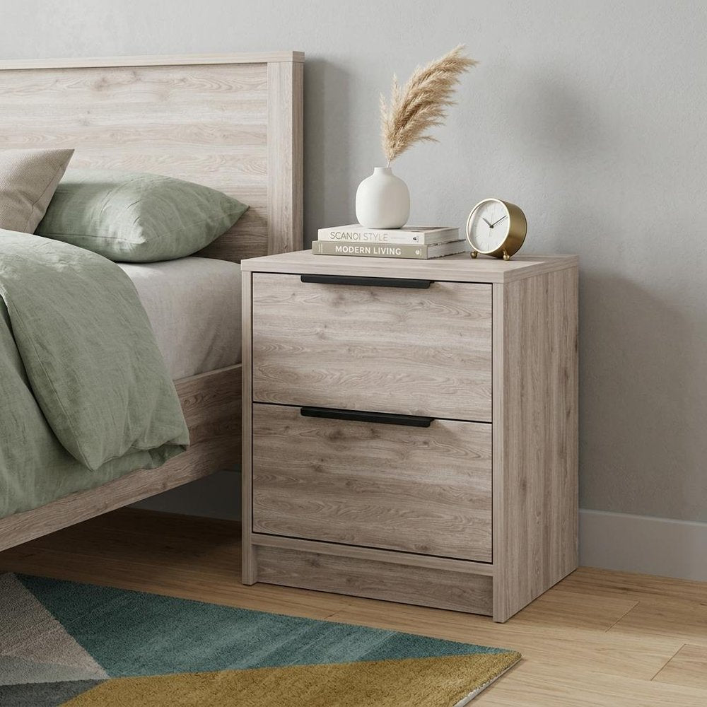 Light Gray Wood Two Drawer Nightstand - 19-inch