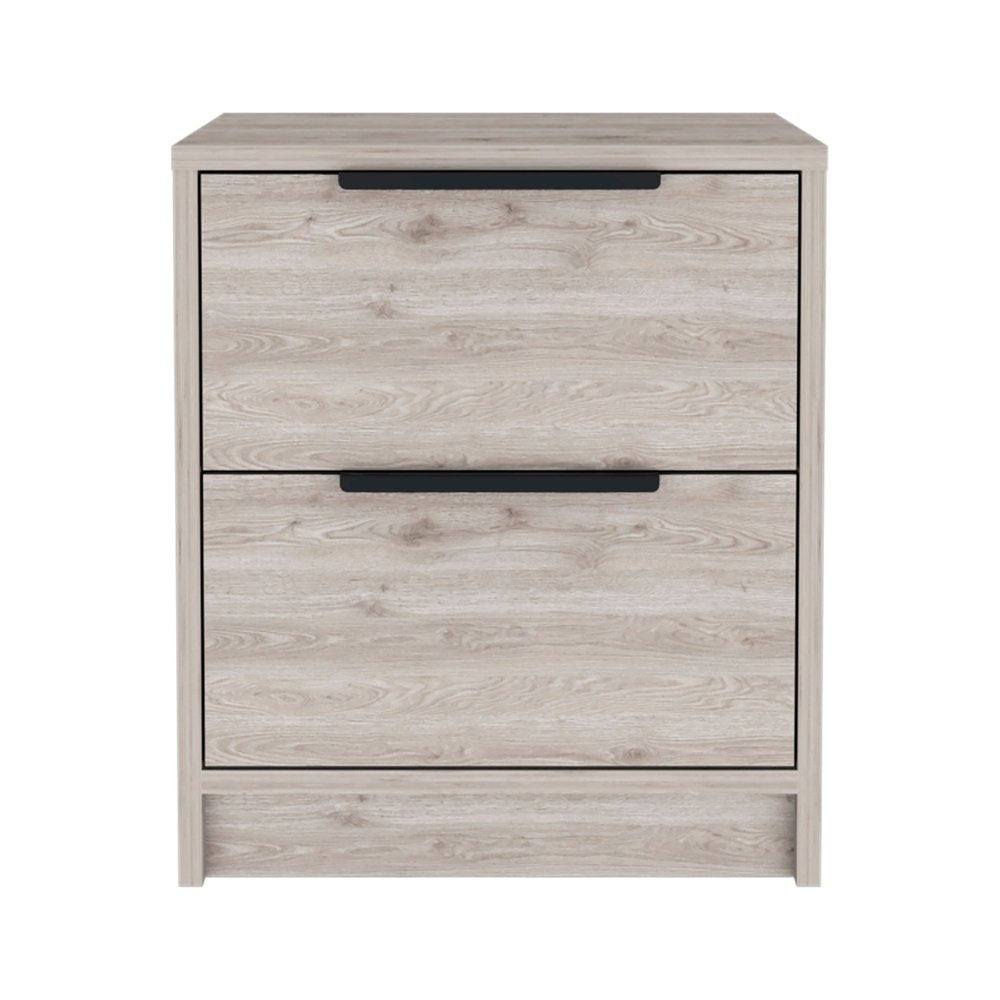 Light Gray Wood Two Drawer Nightstand - 19-inch