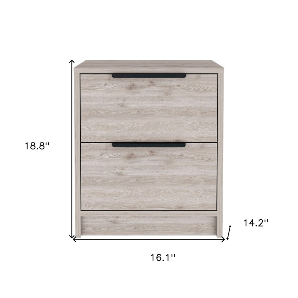 Light Gray Wood Two Drawer Nightstand - 19-inch