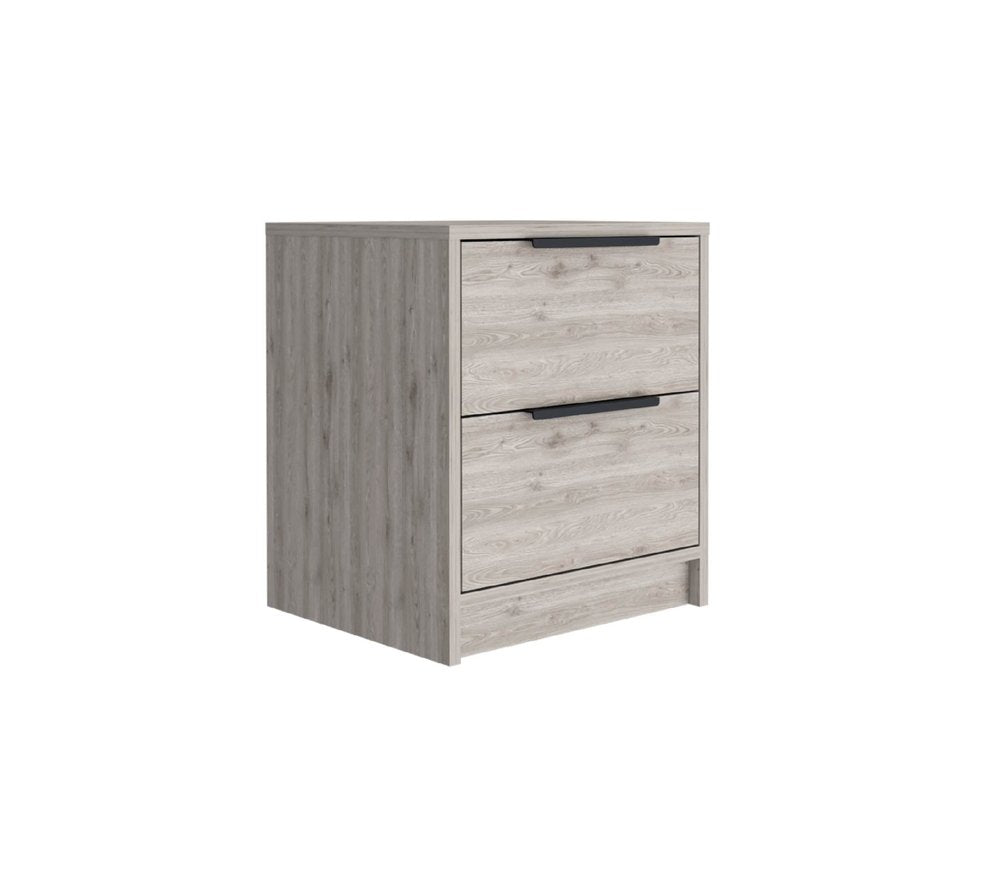 Light Gray Wood Two Drawer Nightstand - 19-inch