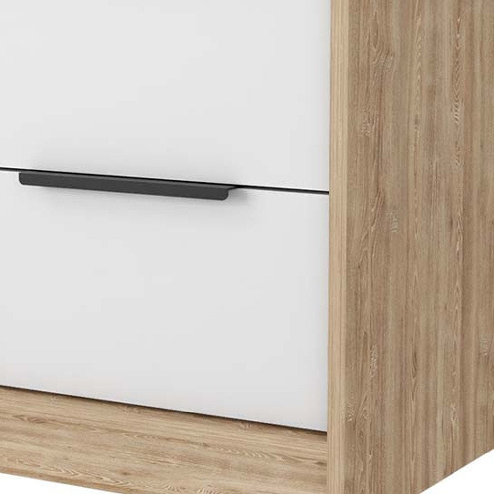 White and Natural Wood Two Drawer Nightstand - 19-inch