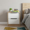 White and Natural Wood Two Drawer Nightstand - 19-inch