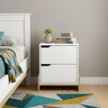 White and Natural Wood Two Drawer Nightstand - 20-inch
