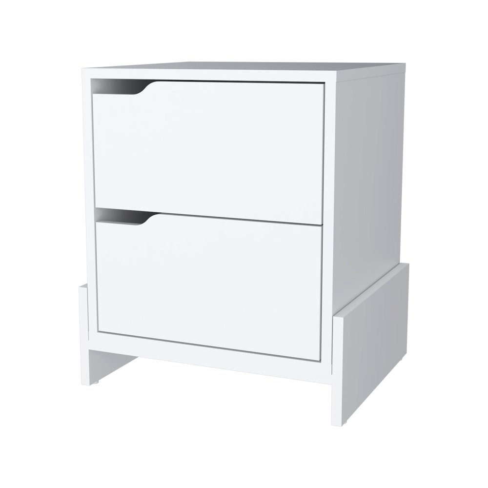 White Wood Two Drawer Nightstand - 20-inch