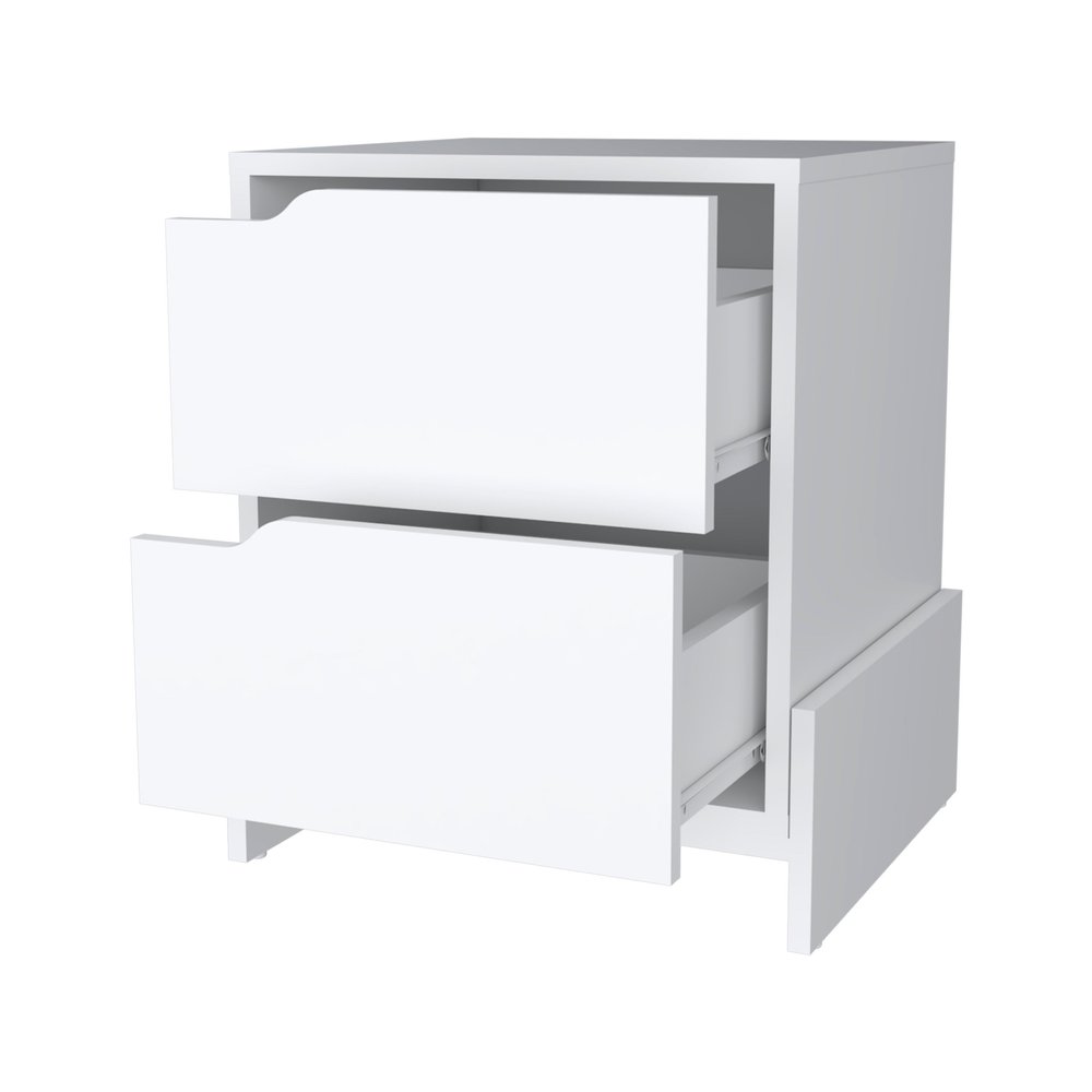 White Wood Two Drawer Nightstand - 20-inch