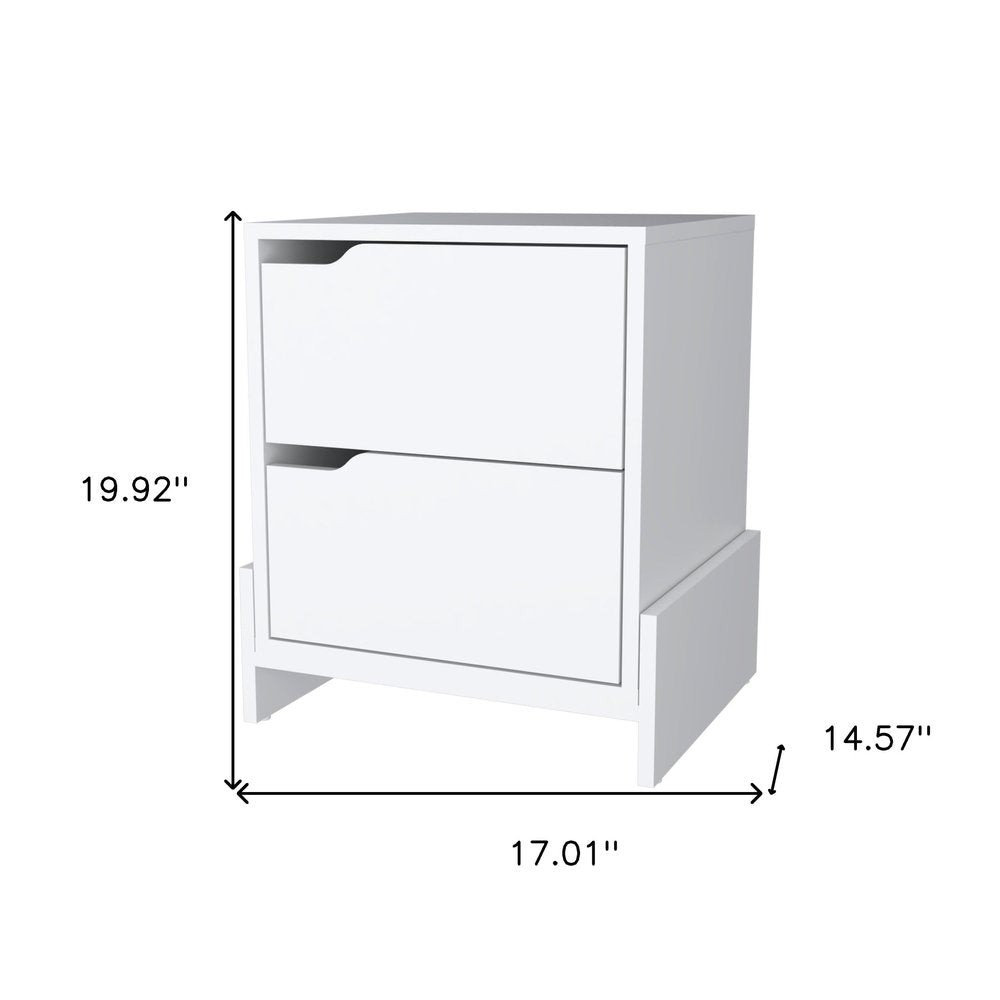 White Wood Two Drawer Nightstand - 20-inch