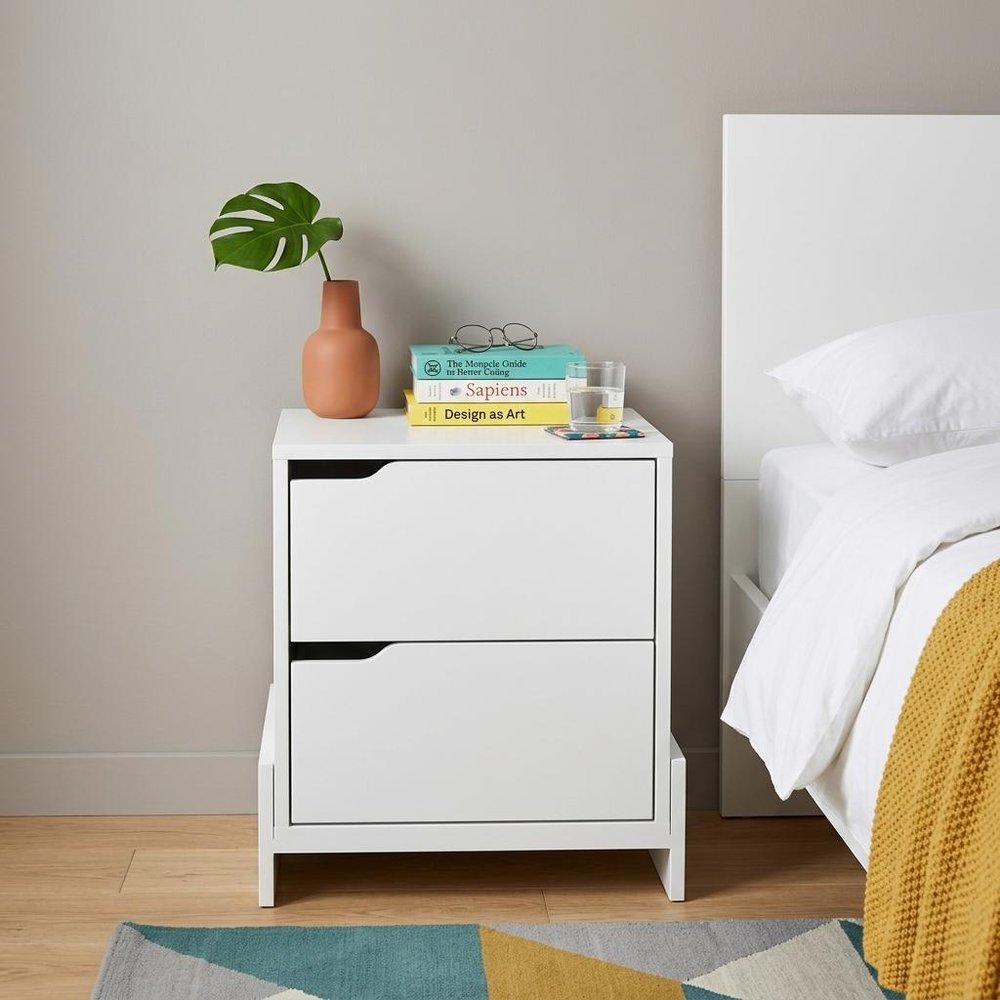 White Wood Two Drawer Nightstand - 20-inch