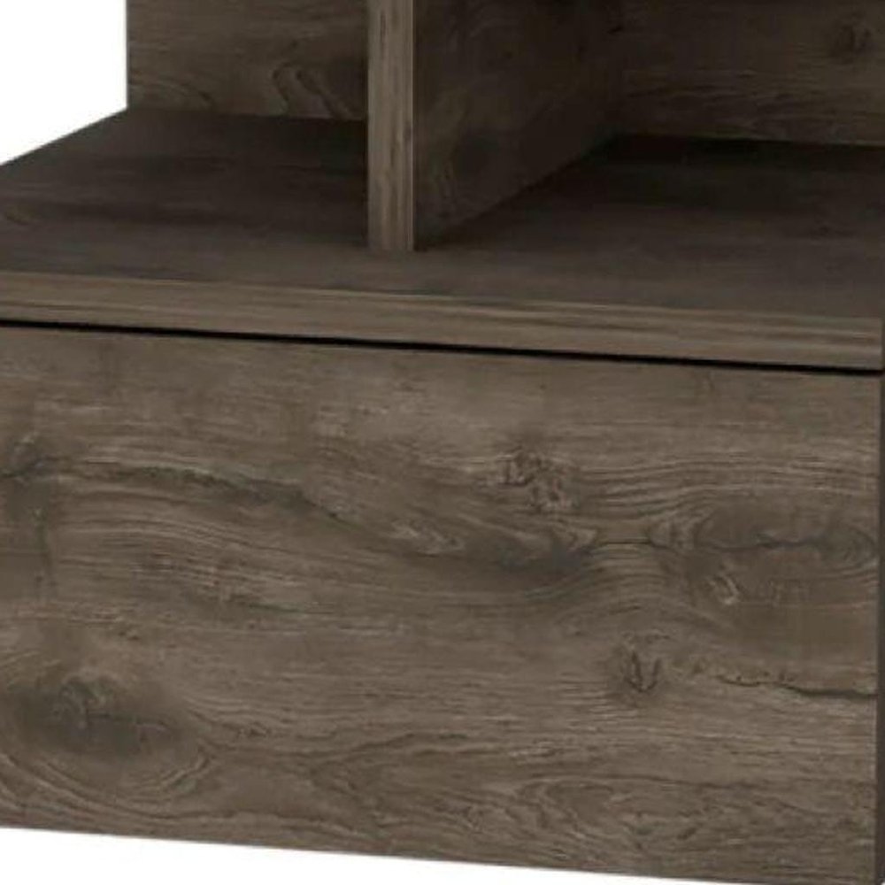 Brown Wood One Drawer Floating Nightstand - 14-inch