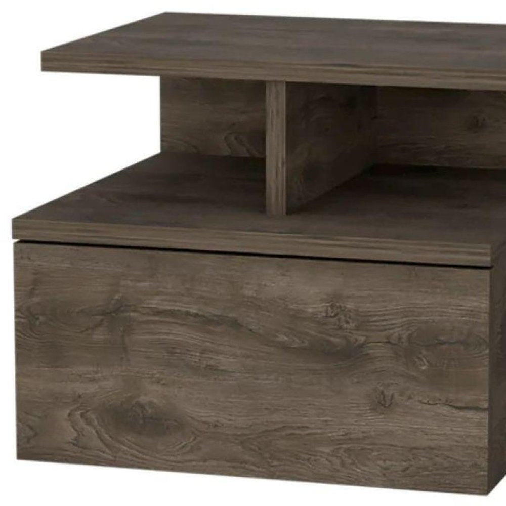 Brown Wood One Drawer Floating Nightstand - 14-inch