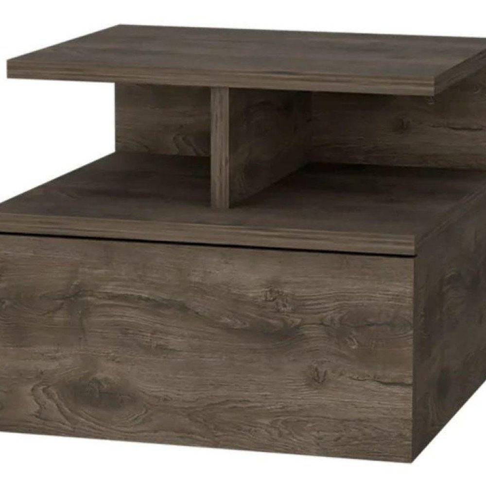 Brown Wood One Drawer Floating Nightstand - 14-inch