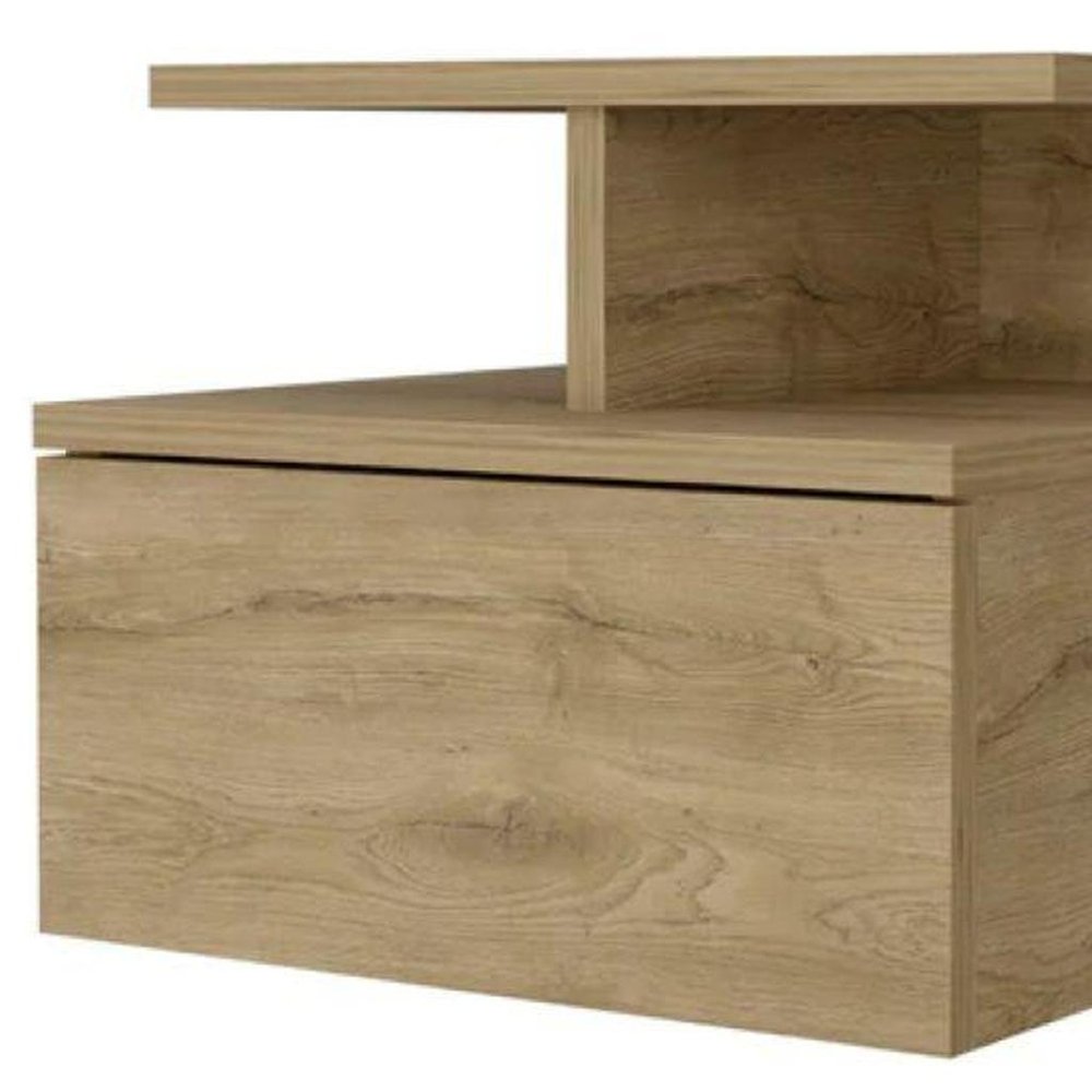 Beige Wood One Drawer Floating Nightstand - 14-inch