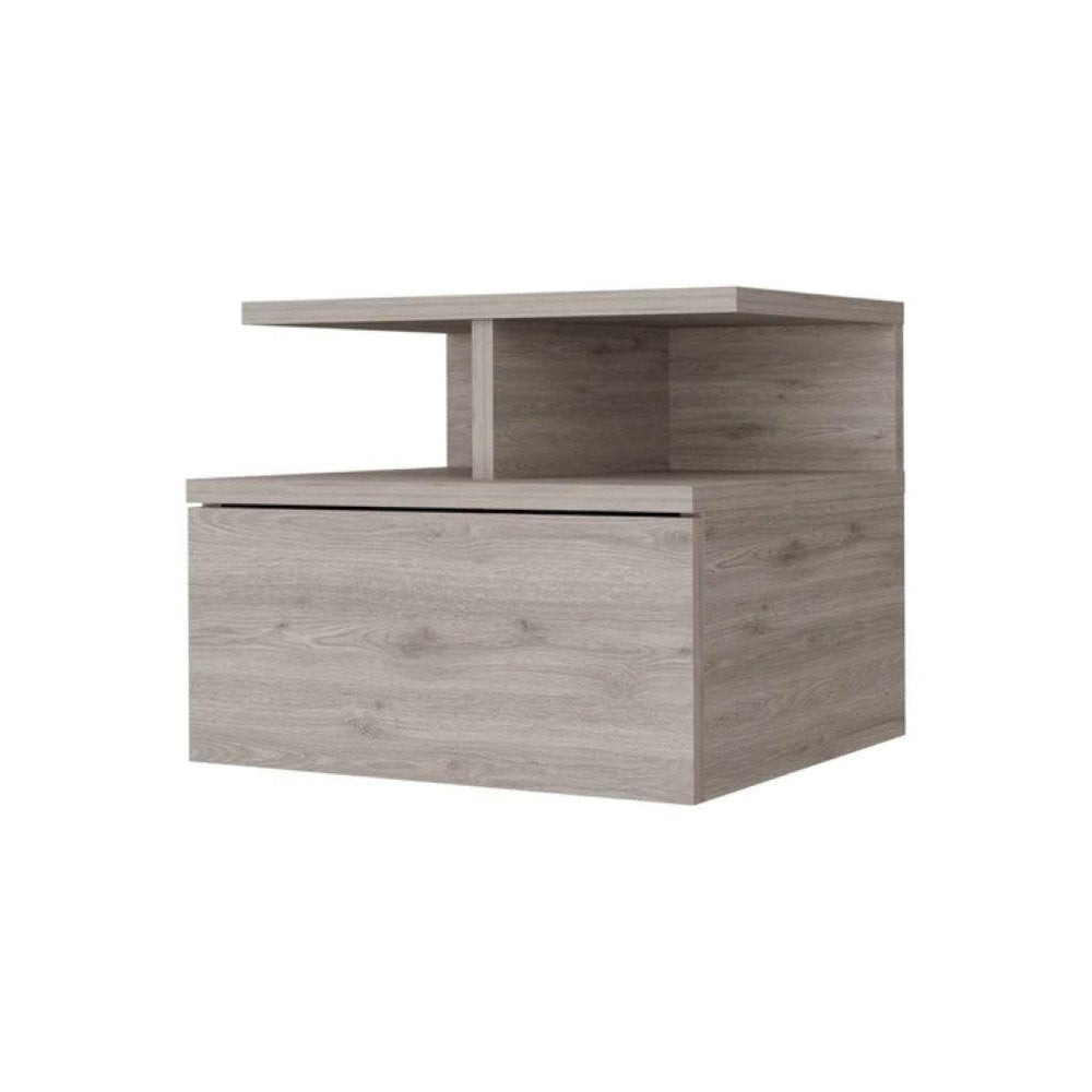 Light Gray Wood One Drawer Floating Nightstand - 14-inch
