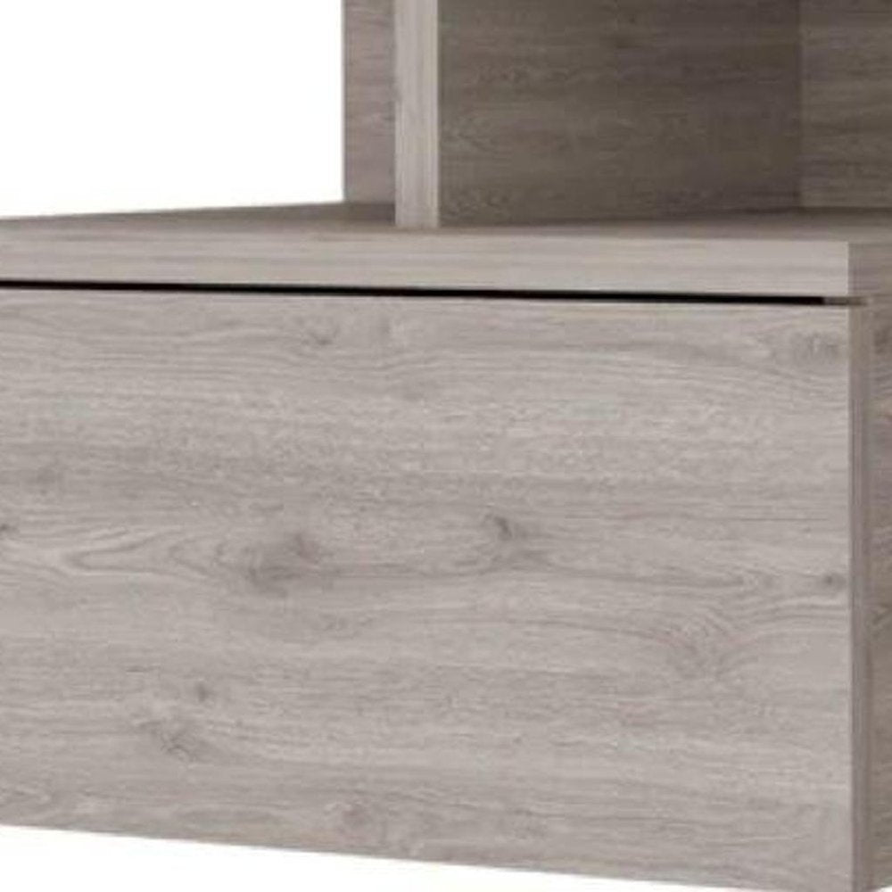 Light Gray Wood One Drawer Floating Nightstand - 14-inch
