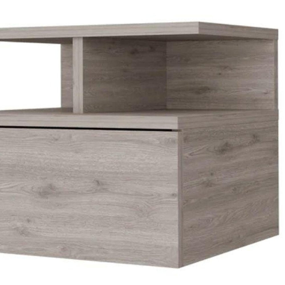 Light Gray Wood One Drawer Floating Nightstand - 14-inch