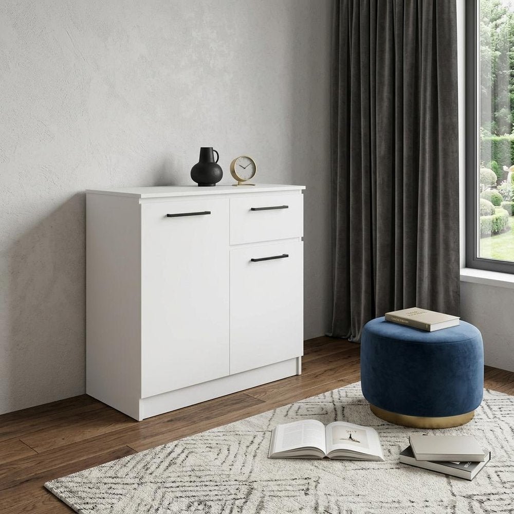 White Wood Single Drawer Double Dresser - 36-inch