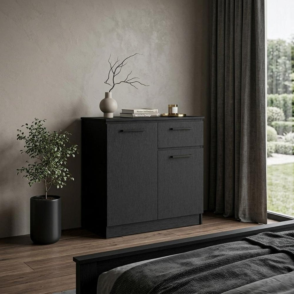 Black Wood Single Drawer Dresser - 36-inch