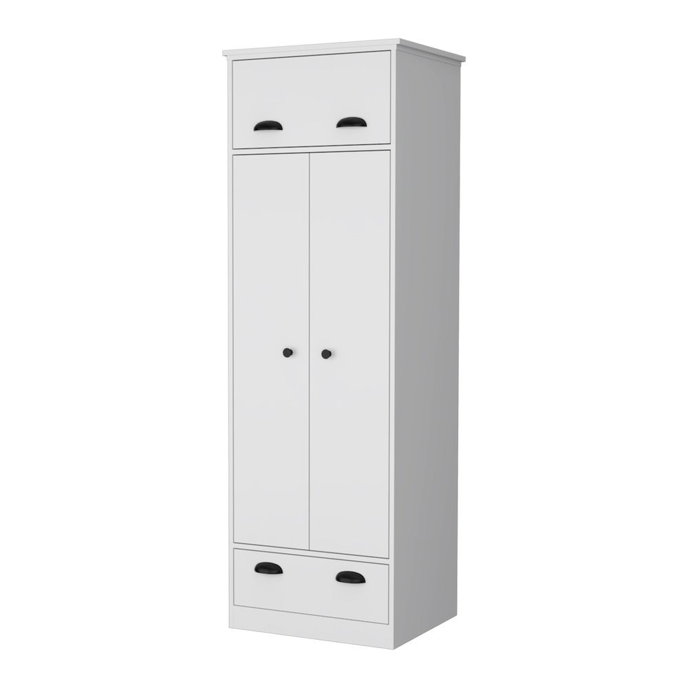 White Wood Three Door Single Drawer Combo Dresser - 70-inch