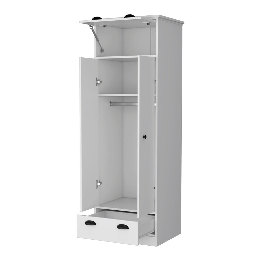 White Wood Three Door Single Drawer Combo Dresser - 70-inch