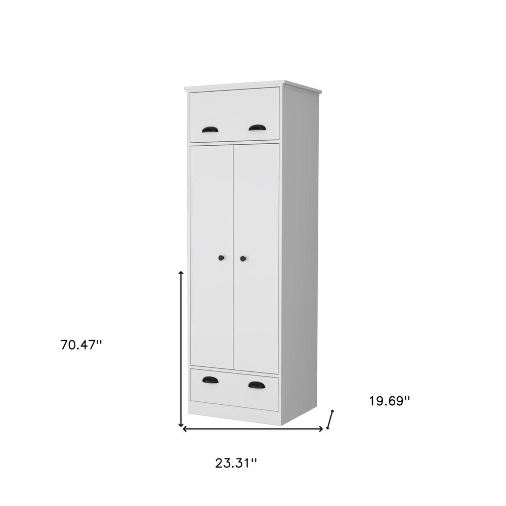White Wood Three Door Single Drawer Combo Dresser - 70-inch