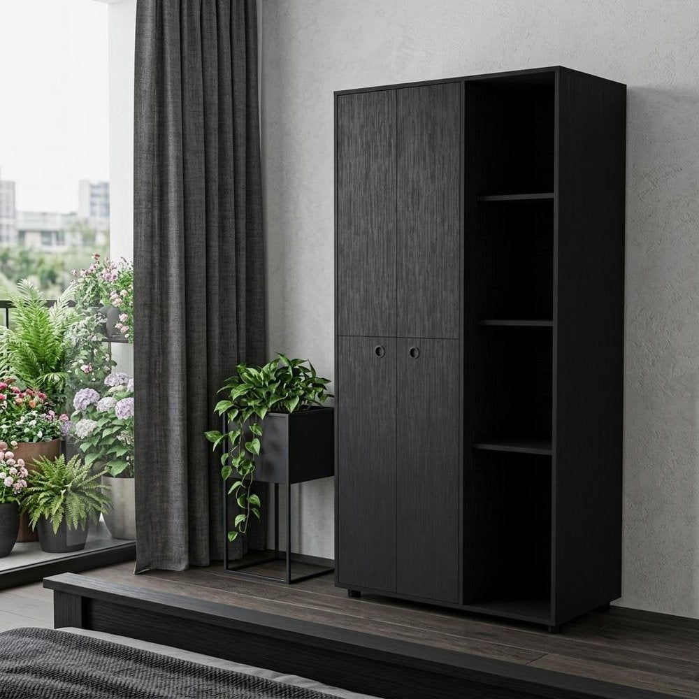 Black Wood Single Drawer Dresser - 35-inch