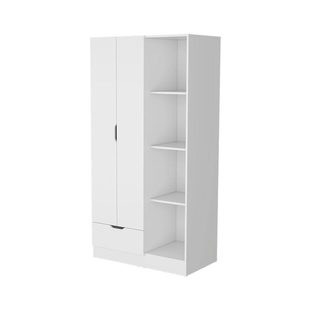 White Wood Two Door Single Drawer Combo Dresser - 71-inch