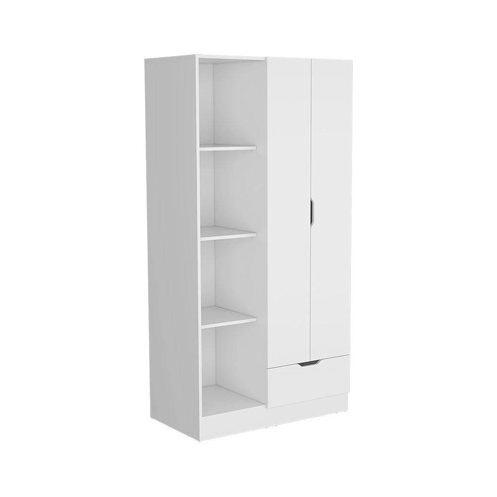 White Wood Two Door Single Drawer Combo Dresser - 71-inch