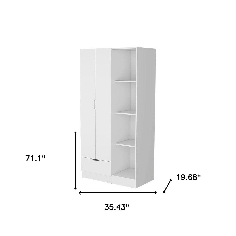 White Wood Two Door Single Drawer Combo Dresser - 71-inch