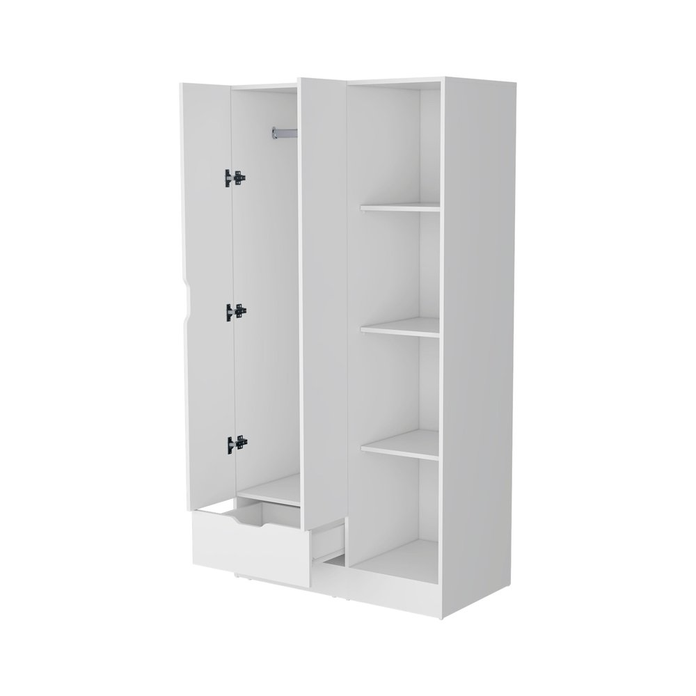 White Wood Two Door Single Drawer Combo Dresser - 71-inch