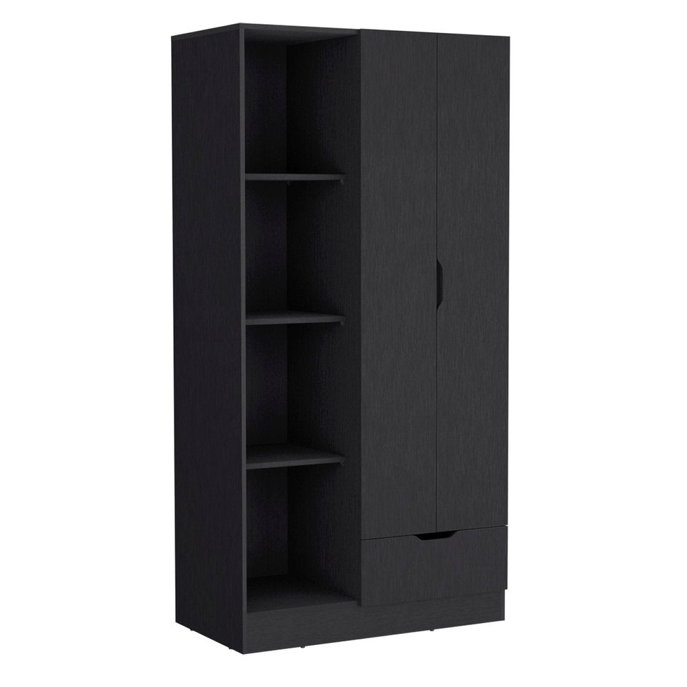 White Wood Two Door Single Drawer Combo Dresser - 71-inch